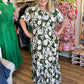 "Morning Glory Glamour" Plus-Size Olive Green Floral Midi Dress