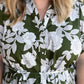"Morning Glory Glamour" Plus-Size Olive Green Floral Midi Dress