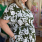 "Morning Glory Glamour" Plus-Size Olive Green Floral Midi Dress