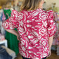"Flaunty Femininty" Plus-Size Pink & White Ruched Sleeve Floral Top