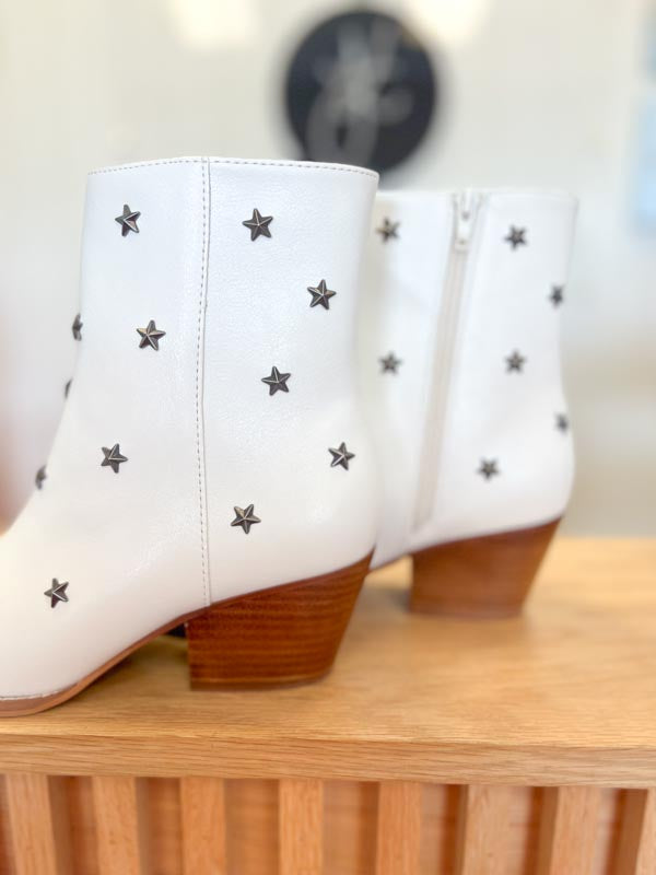 Metal Star Studded White Booties