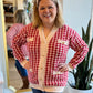 "Welcome to New York" Red & Cream Houndstooth Sweater
