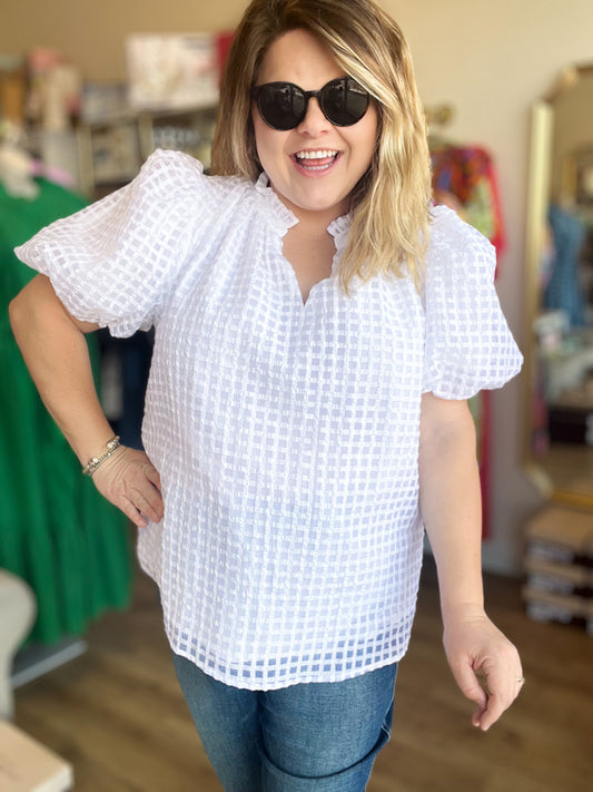 "All American Girl" Plus-Size White Organza Top