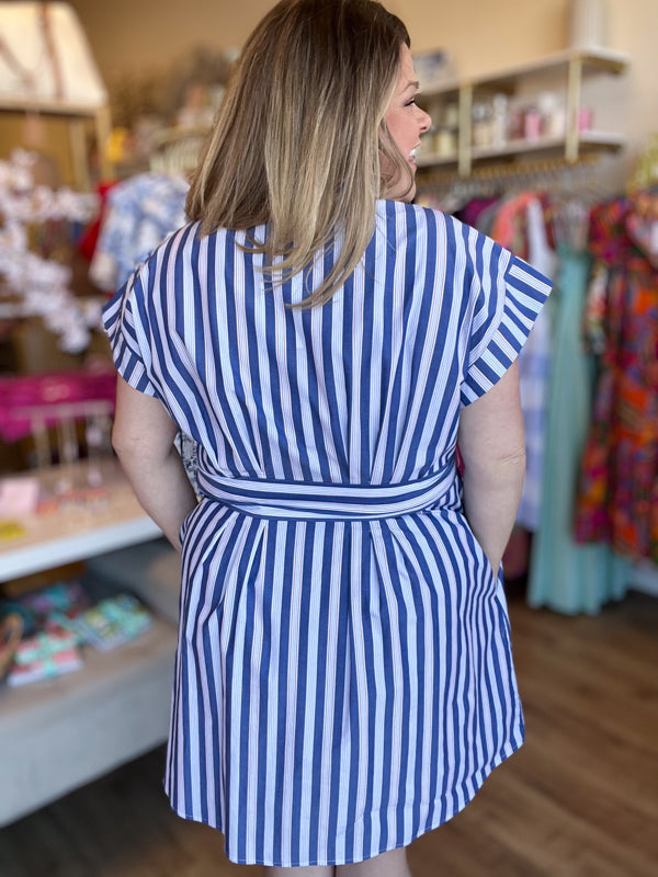 "Anchors Away" Plus-Size Stripe Tie-Front Dress