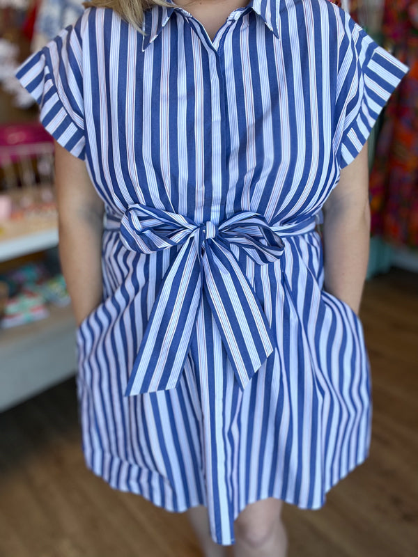 "Anchors Away" Plus-Size Stripe Tie-Front Dress