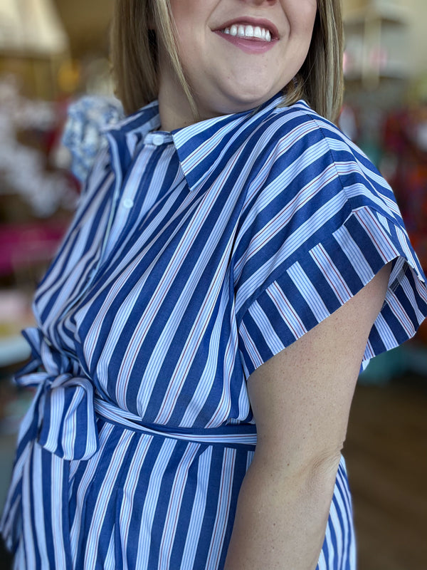 "Anchors Away" Plus-Size Stripe Tie-Front Dress