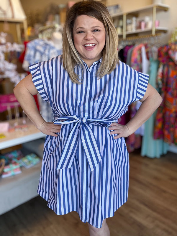 "Anchors Away" Plus-Size Stripe Tie-Front Dress
