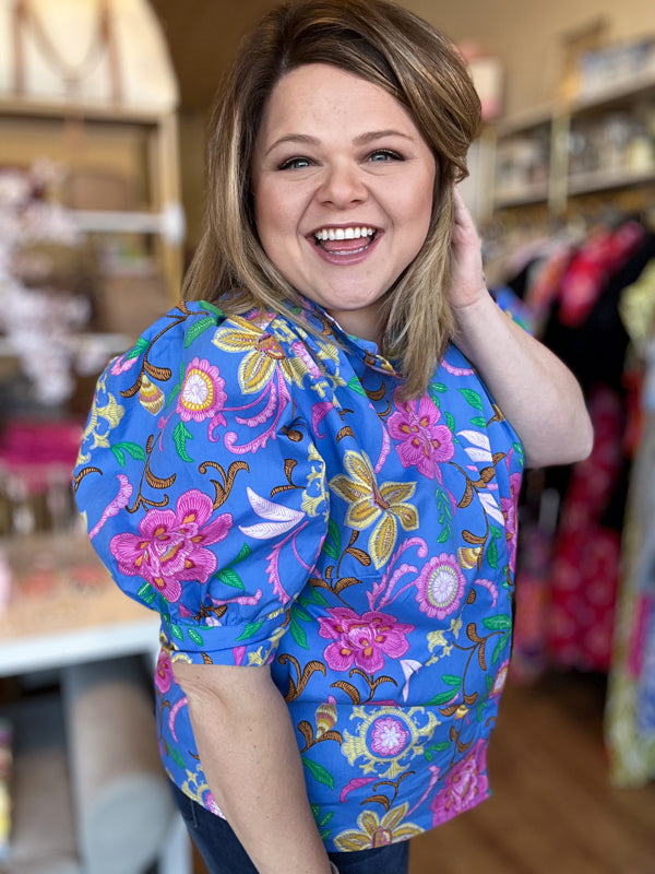 RESTOCKED! "Bahama Mama" Plus-Size Periwinkle Botanical Top