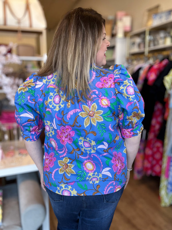 RESTOCKED! "Bahama Mama" Plus-Size Periwinkle Botanical Top
