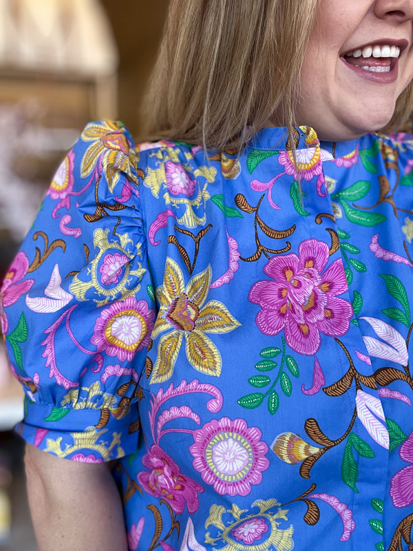 RESTOCKED! "Bahama Mama" Plus-Size Periwinkle Botanical Top