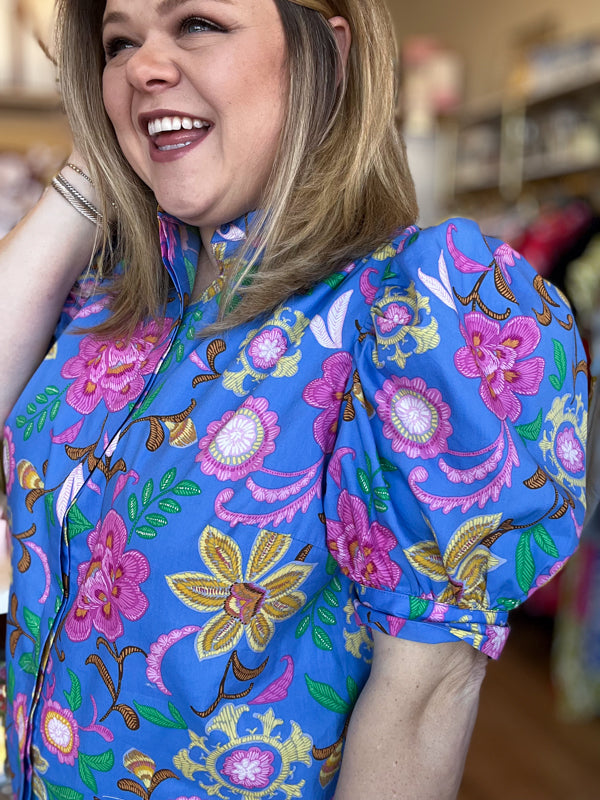 RESTOCKED! "Bahama Mama" Plus-Size Periwinkle Botanical Top