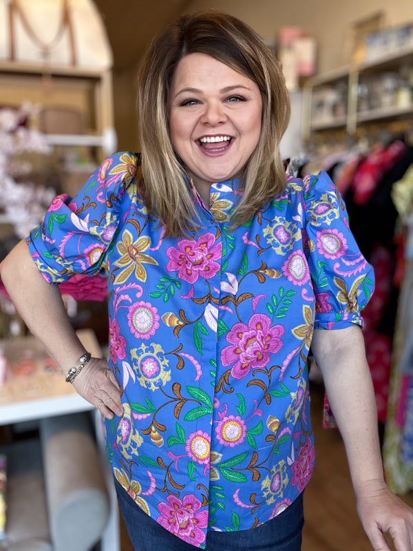 RESTOCKED! "Bahama Mama" Plus-Size Periwinkle Botanical Top