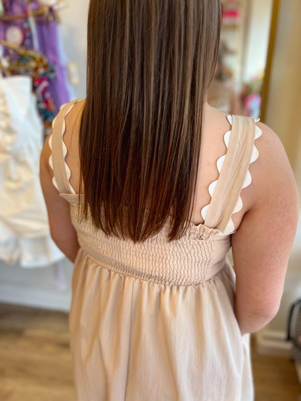 "Beige Babe" Natural Ric Rac Mini Dress