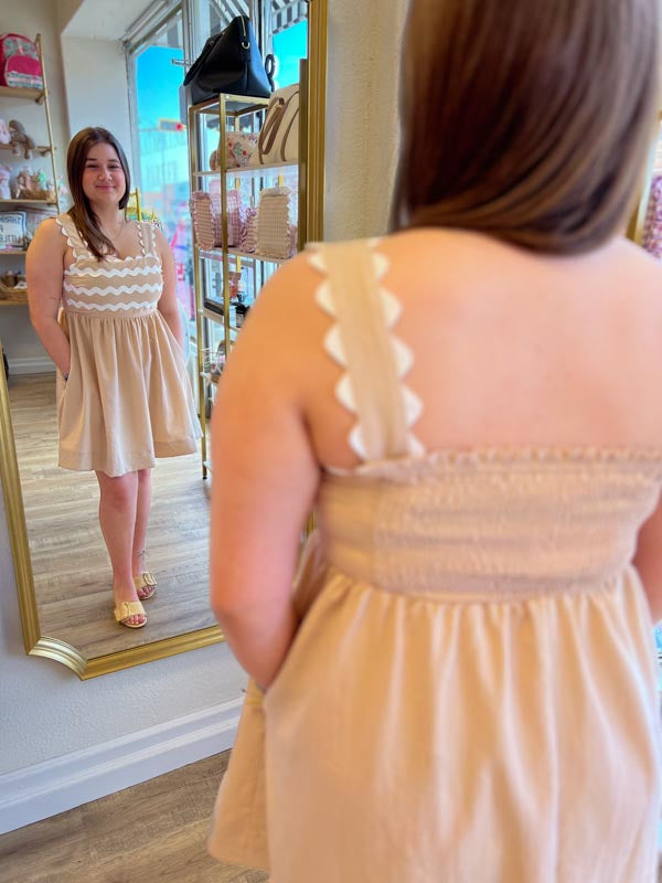 "Beige Babe" Natural Ric Rac Mini Dress