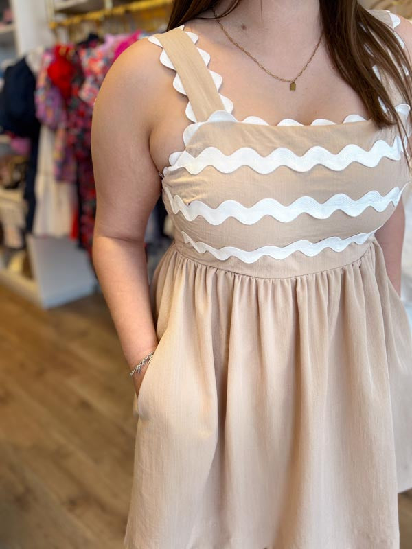 "Beige Babe" Natural Ric Rac Mini Dress