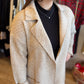 "Business Cozy" Ivory & Tan Plush Striped Cardigan Coat
