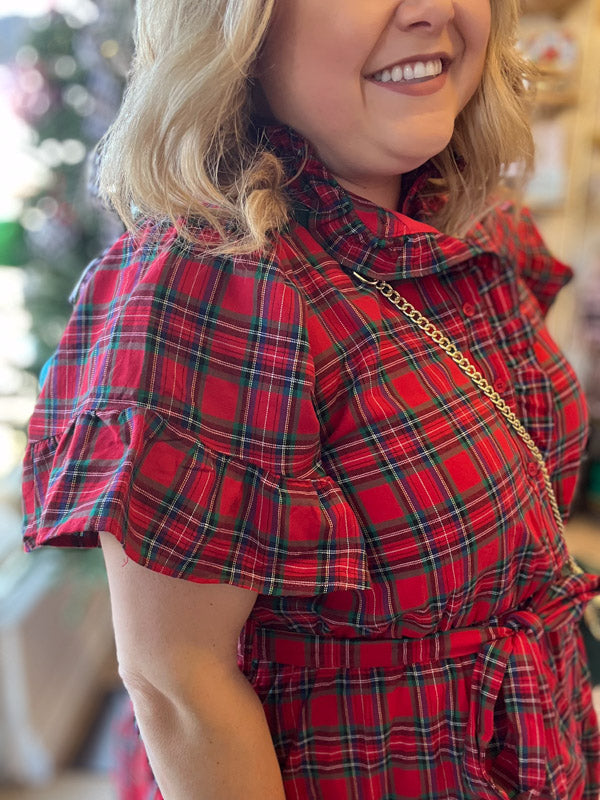 "City Sidewalks" Plus-Size Tartan Ruffle Mini Dress