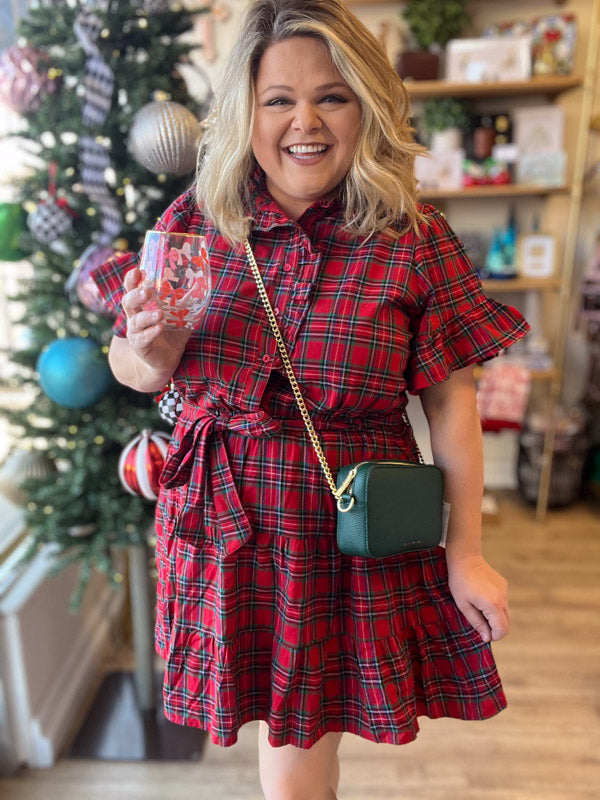 "City Sidewalks" Plus-Size Tartan Ruffle Mini Dress