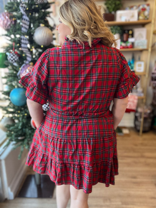 "City Sidewalks" Plus-Size Tartan Ruffle Mini Dress