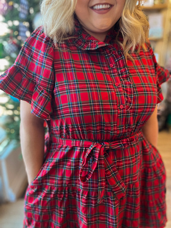 "City Sidewalks" Plus-Size Tartan Ruffle Mini Dress