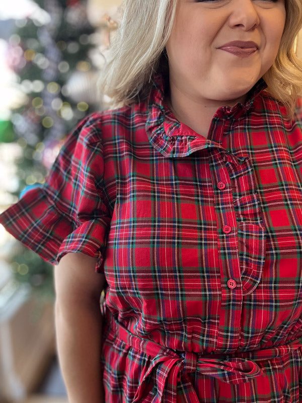 "City Sidewalks" Plus-Size Tartan Ruffle Mini Dress