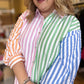 RESTOCKED! "Colors of Spring" Curvy Multicolor Stripe Button Blouse