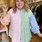 RESTOCKED! "Colors of Spring" Curvy Multicolor Stripe Button Blouse