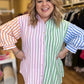 RESTOCKED! "Colors of Spring" Curvy Multicolor Stripe Button Blouse
