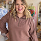 "Cozy CoCo" Curvy Mocha Long Sleeve Half-Zip Top