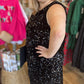 "Party Like it’s 2025" Curvy Sequin Tie Back Black Dress