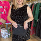 "Party Like it’s 2025" Curvy Sequin Tie Back Black Dress