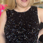 "Party Like it’s 2025" Curvy Sequin Tie Back Black Dress