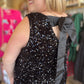 "Party Like it’s 2025" Curvy Sequin Tie Back Black Dress