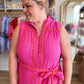 "Elegant Eyelet" Pink and Orange Button Detail Dress