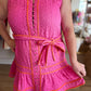 "Elegant Eyelet" Pink and Orange Button Detail Dress