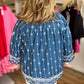 "Embroidered Beauty" Curvy Denim Blue Top