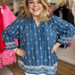 "Embroidered Beauty" Curvy Denim Blue Top