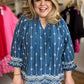 "Embroidered Beauty" Curvy Denim Blue Top