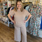 "Feels Like Fall" Plus-Size Camel Checkered Pants Set