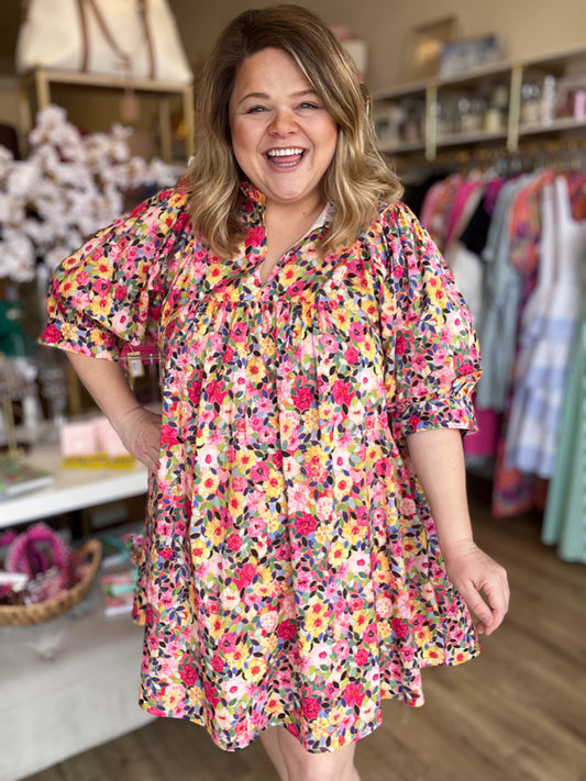 RESTOCKED! "Rejoice in the Day" Curvy Floral Mini Dress