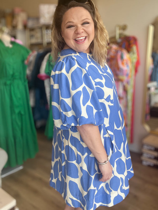 "From Sea to Shining Sea" Curvy Blue & Cream Dress