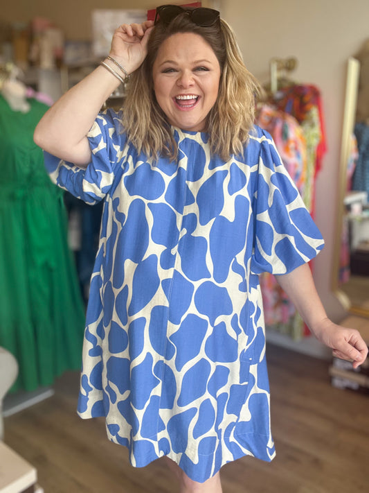 "From Sea to Shining Sea" Curvy Blue & Cream Dress