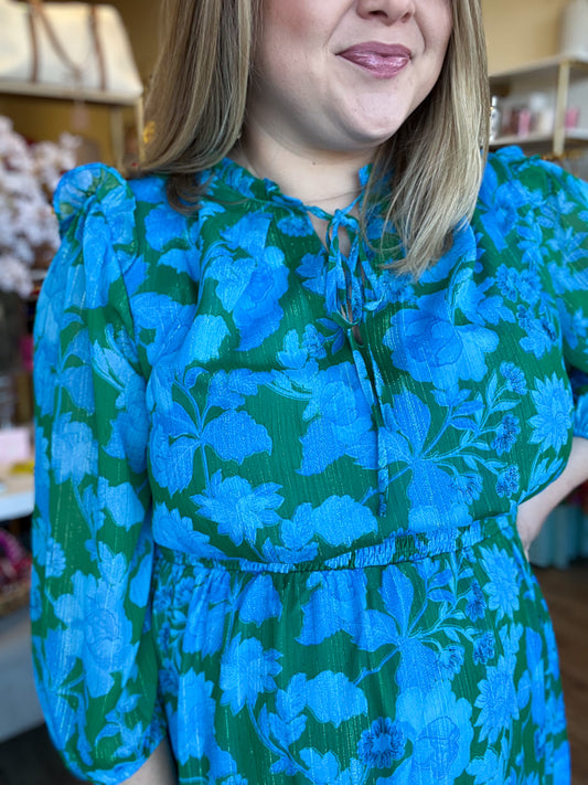"Gardenia Glamour" Plus-Size Metallic Stitch Midi Dress