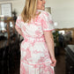 "Gone Grandmillennial' Curvy Coral Toile Landscape Maxi Dress