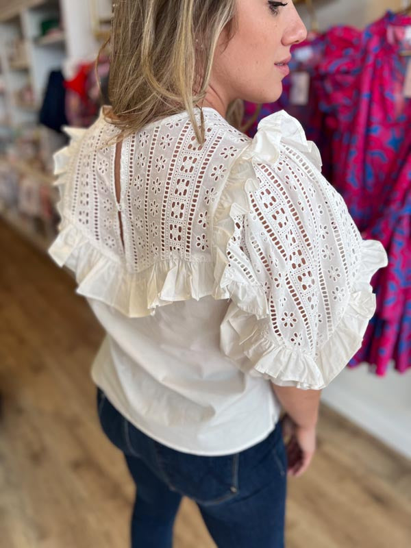 "Graceful Gal" White Eyelet Poplin Top | KARLIE