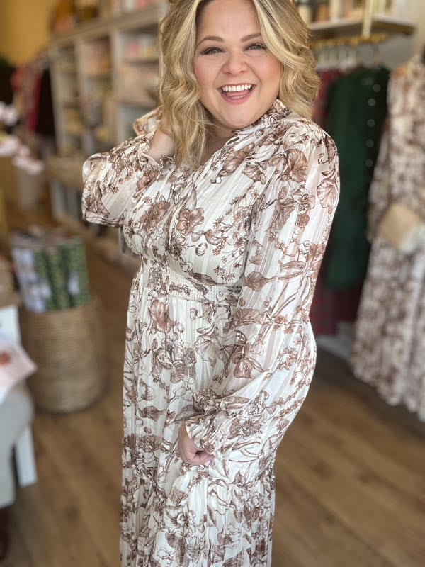 "Happy Harvest" Copper Floral Maxi Dress