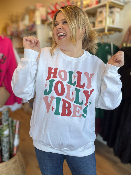 "Holly Jolly Vibes" Plus-Size Multicolor Christmas Sweatshirt - FINAL SALE