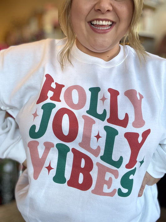 "Holly Jolly Vibes" Plus-Size Multicolor Christmas Sweatshirt - FINAL SALE
