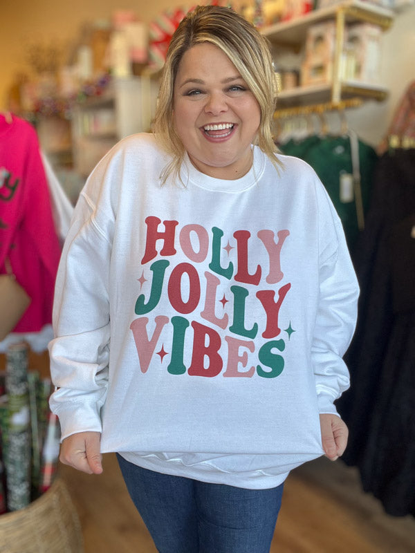 "Holly Jolly Vibes" Plus-Size Multicolor Christmas Sweatshirt - FINAL SALE