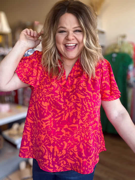"Hotter Than Blazes" Curvy Orange & Pink Top